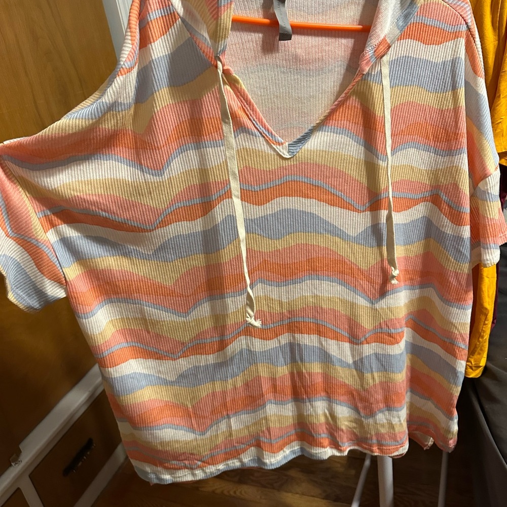 Striped V-Neck Hoodie